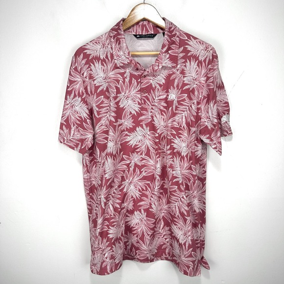 Travis Mathew Sea Journey Golf Polo Shirt XL Pink White Floral All Over Print - Picture 12 of 13